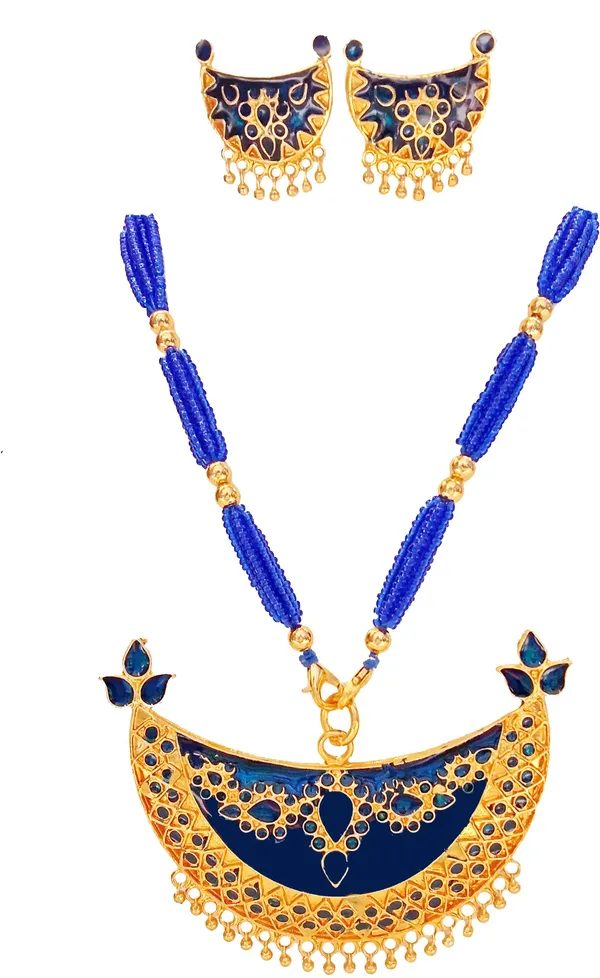 Assamese_Traditional_Blue_Colour_Joonbiri_Tassel_Jewellery_Set_For_Women